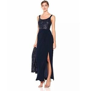 ALEX EVENINGS Womens New Navy Sequined Slitted Sleeveless Evening Dress